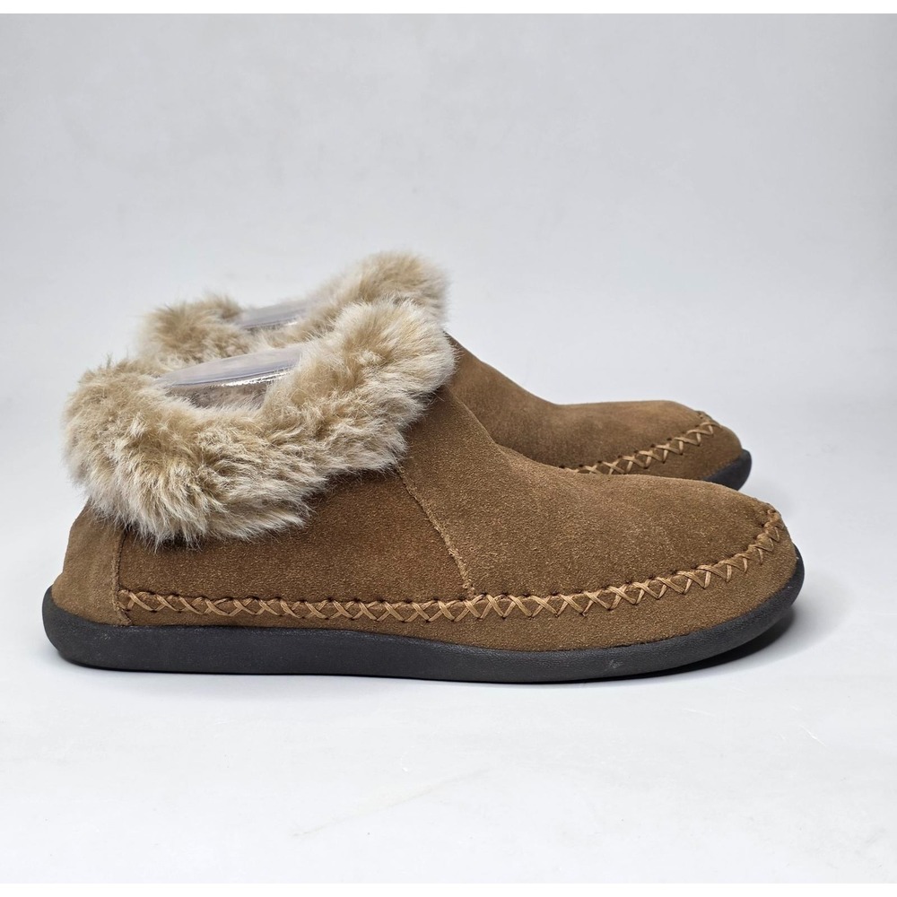 Magellan Outdoors Shoes Women's Sz 8 Brown Suede Faux Fur Slip On Boots Slippers